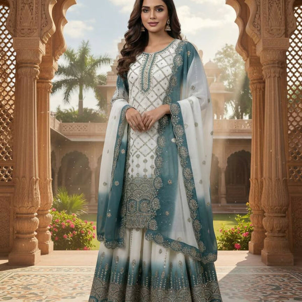 Teeya Creation Multi Color Star Georgette Heavy Embroidery Work Functional Wear Salwar Suit - Distacart