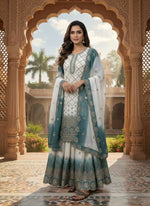 Thumbnail for Teeya Creation Multi Color Star Georgette Heavy Embroidery Work Functional Wear Salwar Suit - Distacart