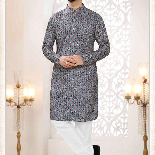 Joban Fashion Men's Blue Straight Rayon Thread And Sequence Embroidery All Over Kurta Set - Distacart