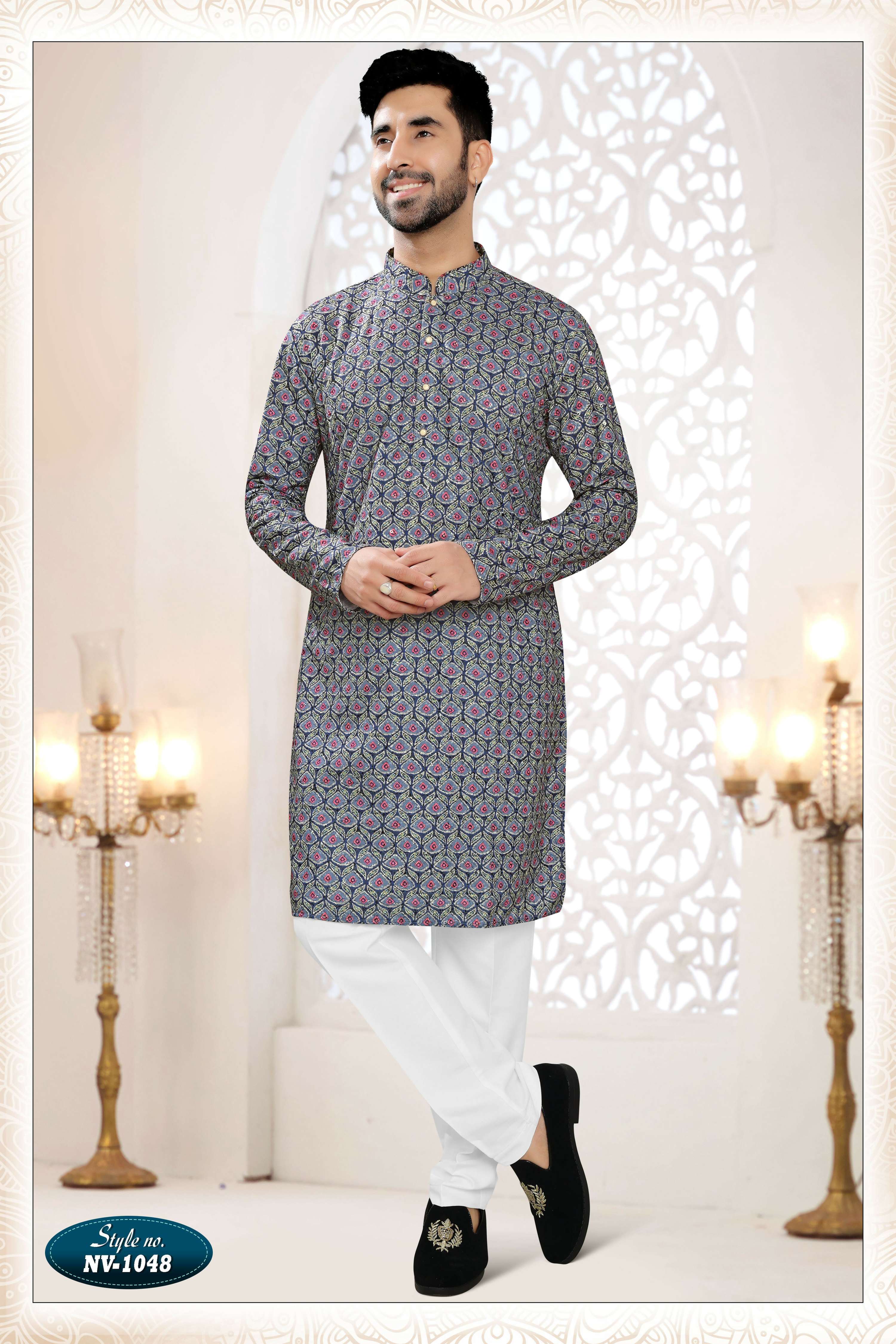 Joban Fashion Men's Blue Straight Rayon Thread And Sequence Embroidery All Over Kurta Set - Distacart