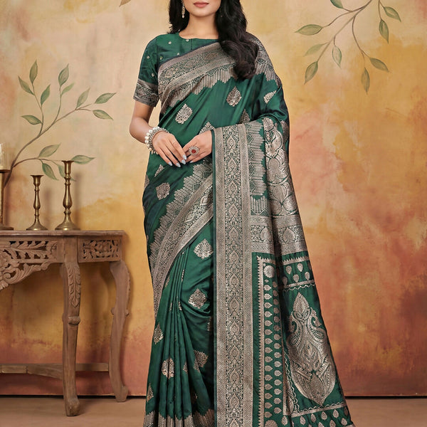 Shree Shyam Fashion Green Silk Blend Saree - Distacart