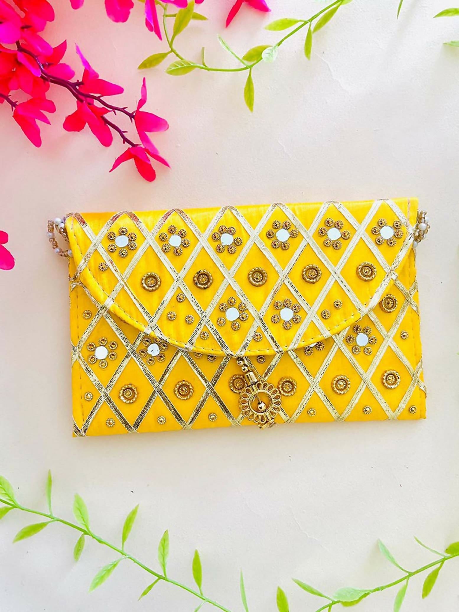 Joban Fashion Clutch Bag With Magnetic Lock - Yellow - Dista