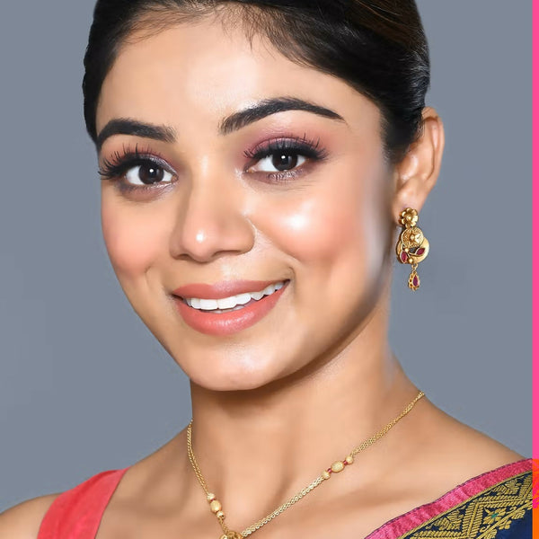 Joban Fashion Women Golden Ruby Pendant Set With Earrings - Distacart