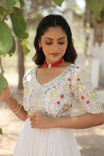 Thumbnail for Aastha Fashion Women's White Faux Blooming Embroidery Zari Sequins-work Gown - Distacart