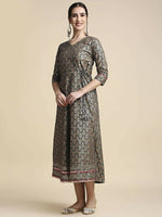 Thumbnail for Anubhutee Women's Cotton Grey A-Line Maxi Casual Dress - Distacart
