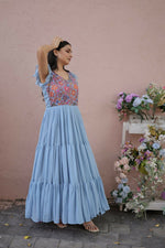 Thumbnail for Jyoti Fashion Women's Grey Printed with Sequins Faux Georgette Anarkali Dress - Distacart