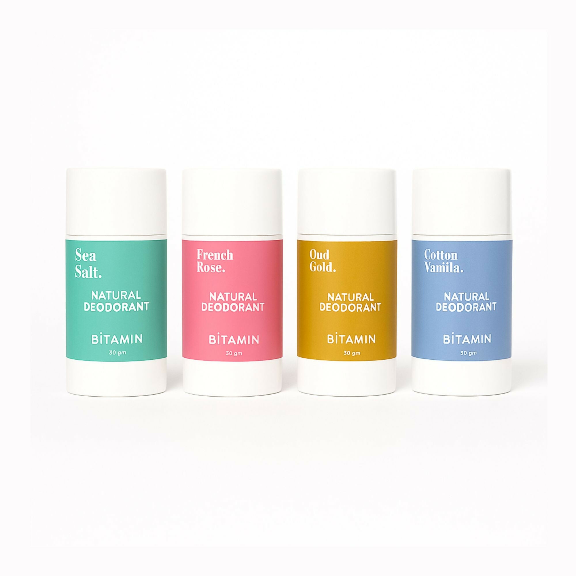 Bitamin Natural Deodorant Cotton Vanilla, Freneh Rose, Oud Gold, Sea Salt Roll On