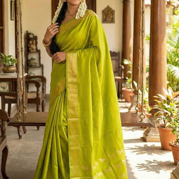 Astita Parrot Green Soft Silk Saree - Distacart