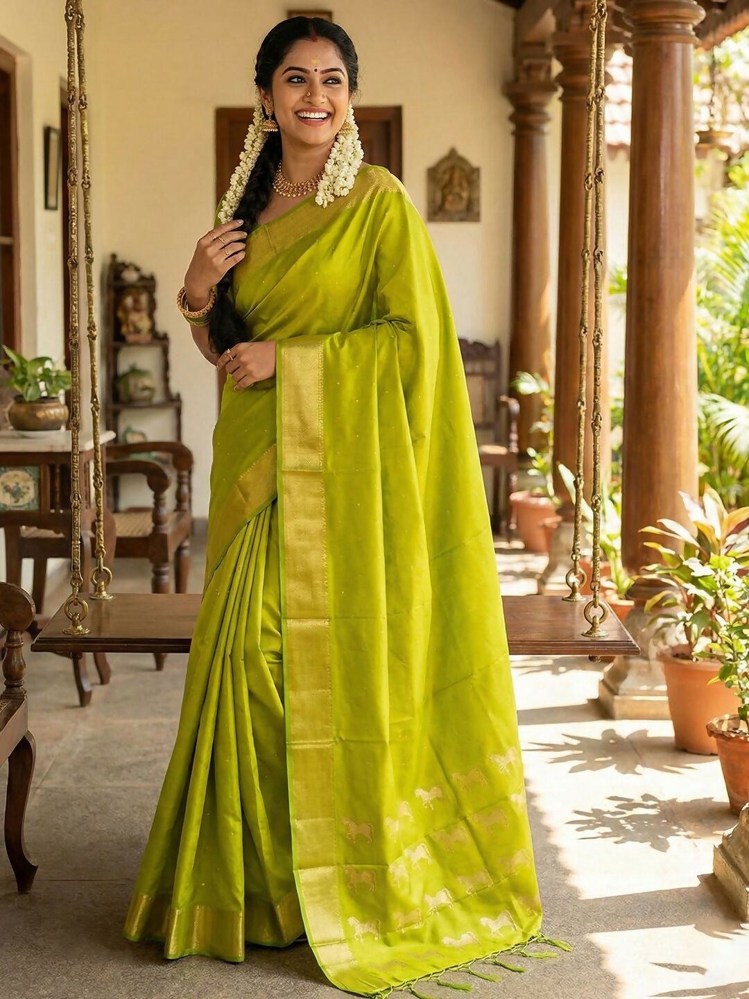 Astita Parrot Green Soft Silk Saree - Distacart