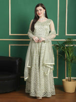 Thumbnail for Aastha Fashion Women's Pista Green Net Floral Resham Thread with Cording & Crystal work Anarkali Dress Set - Distacart