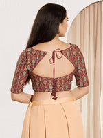 Thumbnail for Joban Fashion Maroon Viscose Rayon Padded Blouse With Sweetheart Neck Elbow Sleeves - Distacart