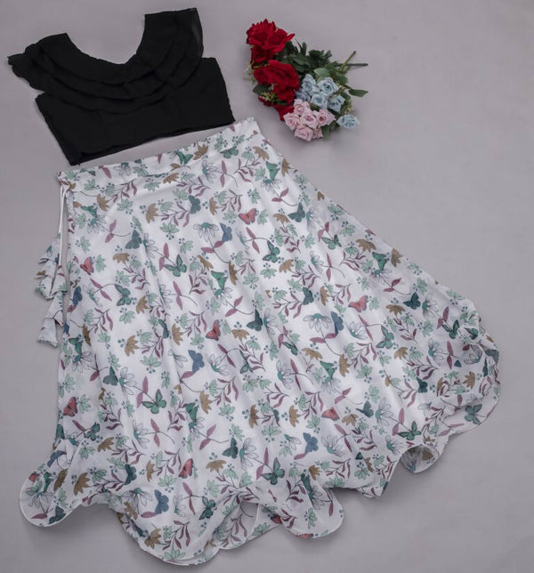 Preksha Creation Indian Festive Georgette Digital Print Women Lehenga Choli And Crop Top - Black - Distacart