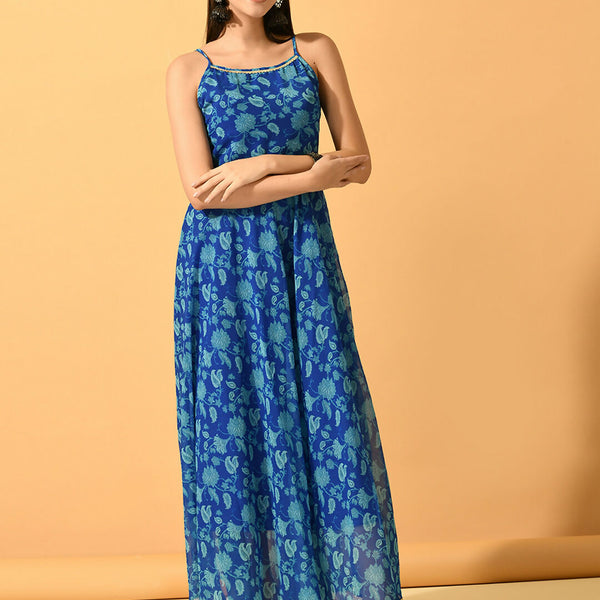 Myshka Women's Blue Fit and Flare Party Dress - Distacart