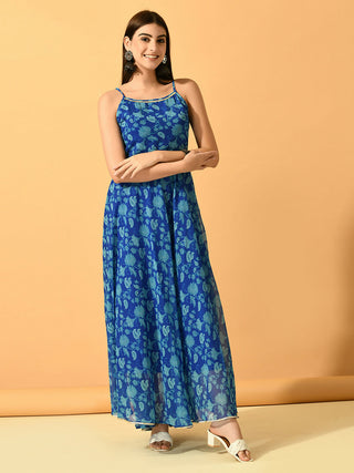 Myshka Women's Blue Fit and Flare Party Dress - Distacart