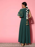 Thumbnail for Ahalyaa Gorgeous Green Ethnic Motifs Ruffled Dress - Distacart