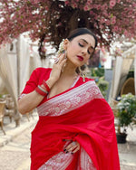 Thumbnail for Preksha Creation Banarasi Red Saree With Zari Work - Distacart