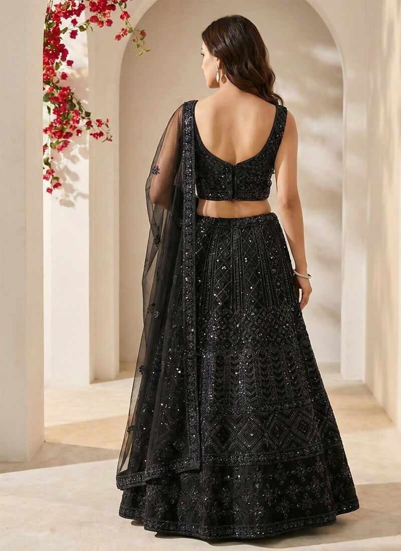 Lehenga Mart Black Net Designer Bollywood Style Wedding Wear Lehenga Choli - Dista