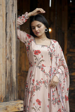 Thumbnail for Jyoti Fashion Women's Cream Faux Georgette Floral Digital Printed Anarkali Dress with Dupatta - Distacart