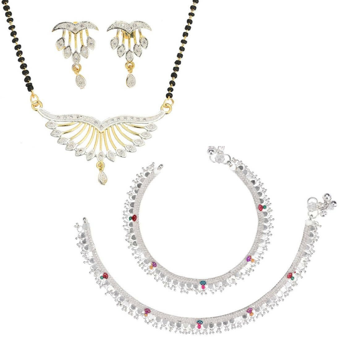 AanyaCentric Gold-plated Mangalsutra Pendant Earring Set & Silver Plated Anklet - Distacart