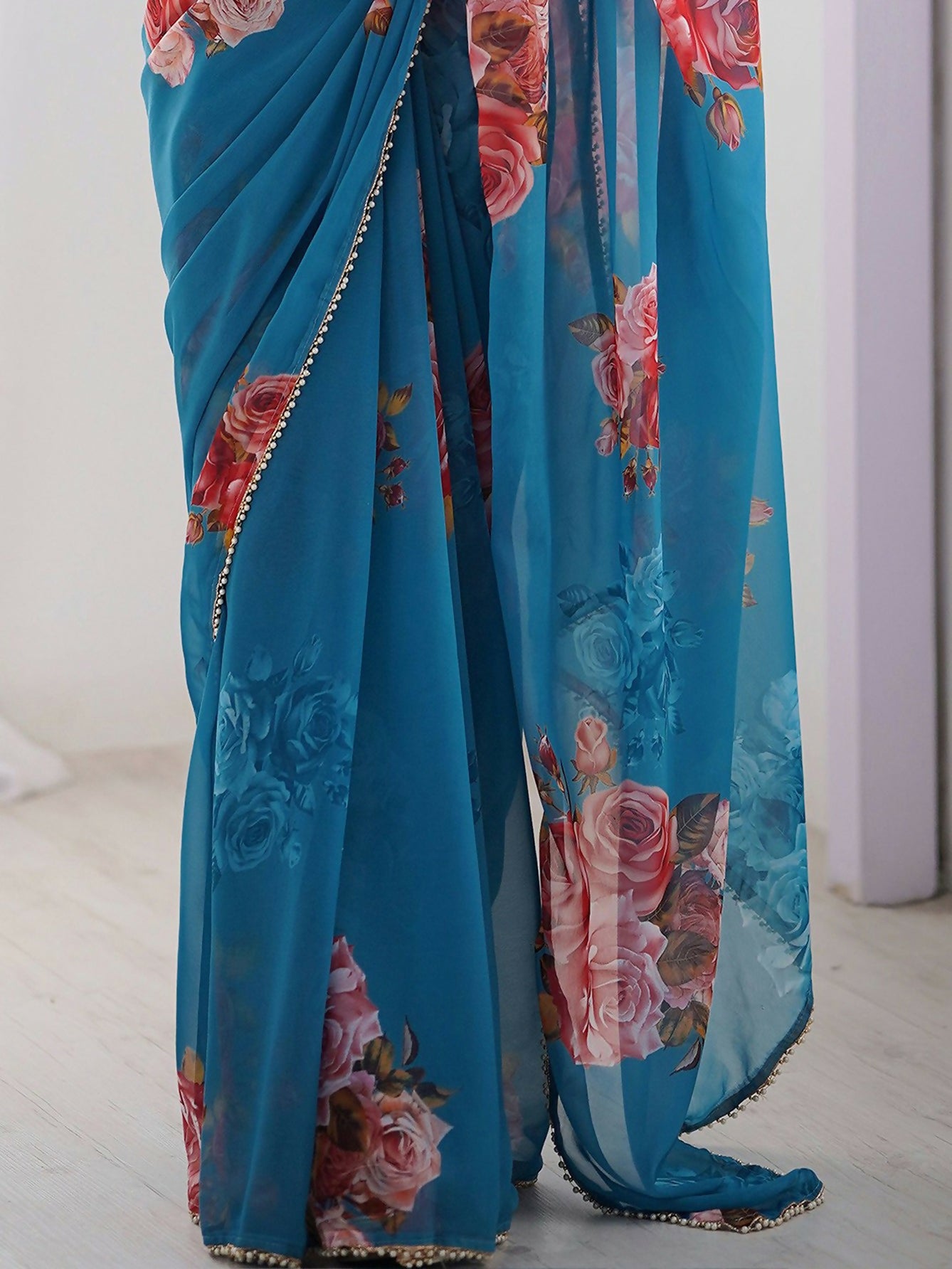 Traditional Partywear Blue Georgette Fancy Saree-Pavitra