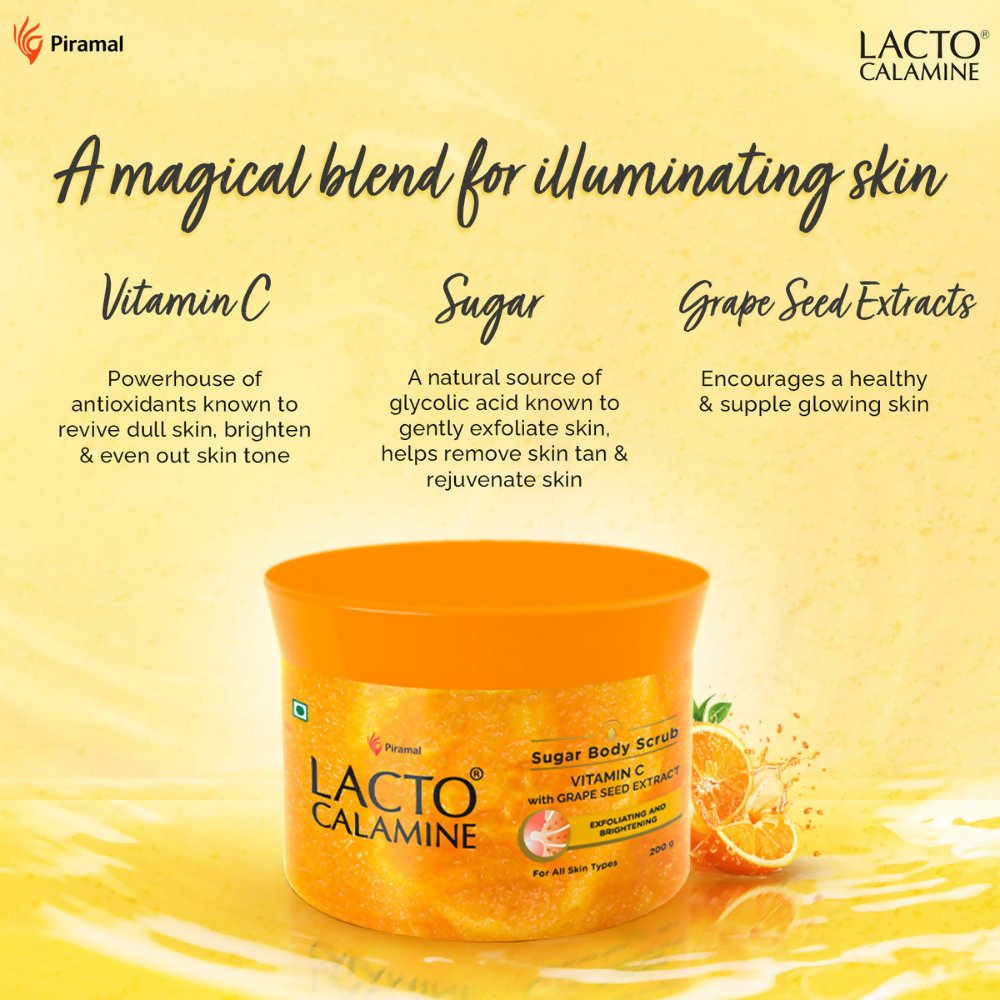 Lacto Calamine Vitamin C Sugar Body Scrub, Mild Exfoliation+Glowing Skin Scrub
