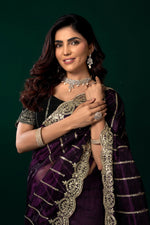 Thumbnail for Joban Fashion Wine Net Party Wear Sarees - Distacart