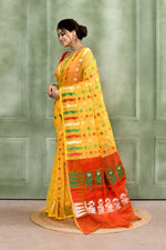 Thumbnail for Piyari Fashion Women's Yellow Embellished Cotton Blend Jamdani Saree - Distacart