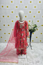 Thumbnail for Divine Drape Girl's Faux Georgette Embroidery Anarkali Gown Pant With Dupatta - Red