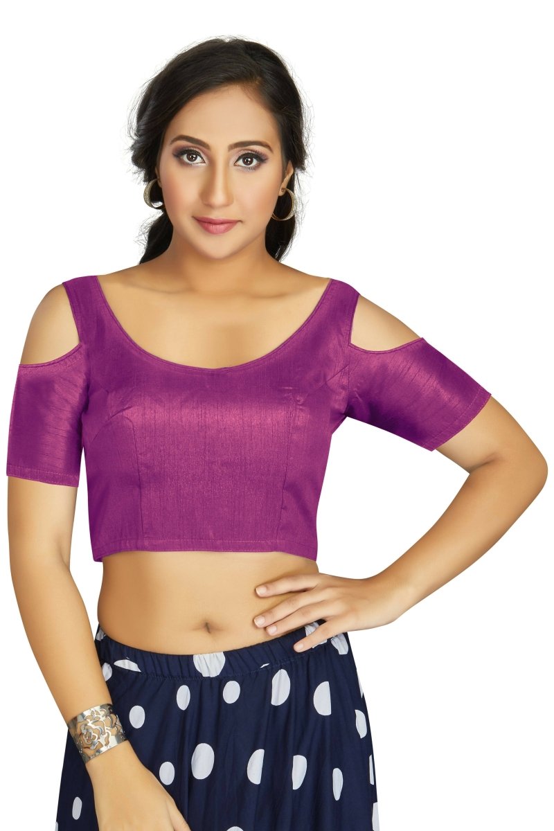 Aastha Fashion Women's Purple Art Silk Cold Shoulder Sleeve Readymade Blouse - Distacart
