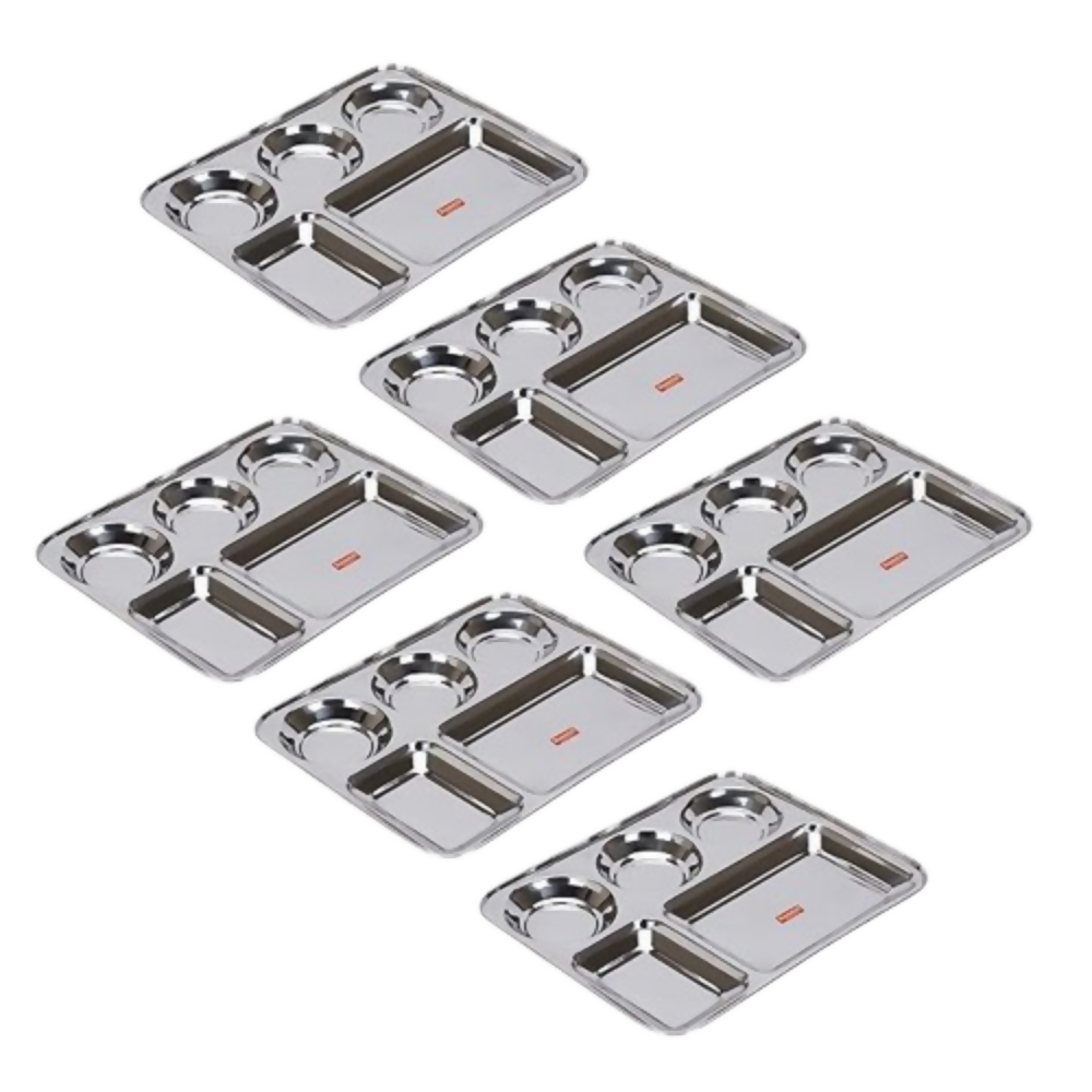 Sumeet Stainless Steel Rectangular 5 in 1 Compartment Lunch/Dinner Plate - small - Dista