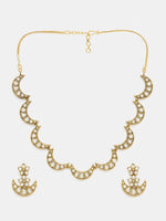 Thumbnail for Ruby Raang Gold Polished Kundan Work Gold Half Moon Kundan Necklace With Earrings
