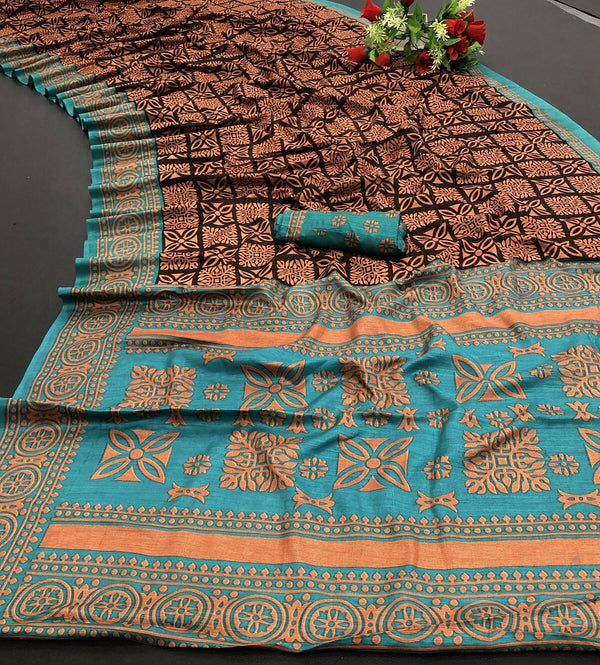 Vamika Brown Printed Art Silk Saree - Distacart