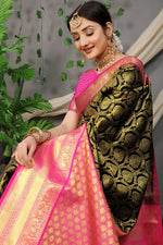 Thumbnail for Jyoti Fashion Women's Black Kanjivaram Silk Zari Woven Saree with Blouse - Distacart