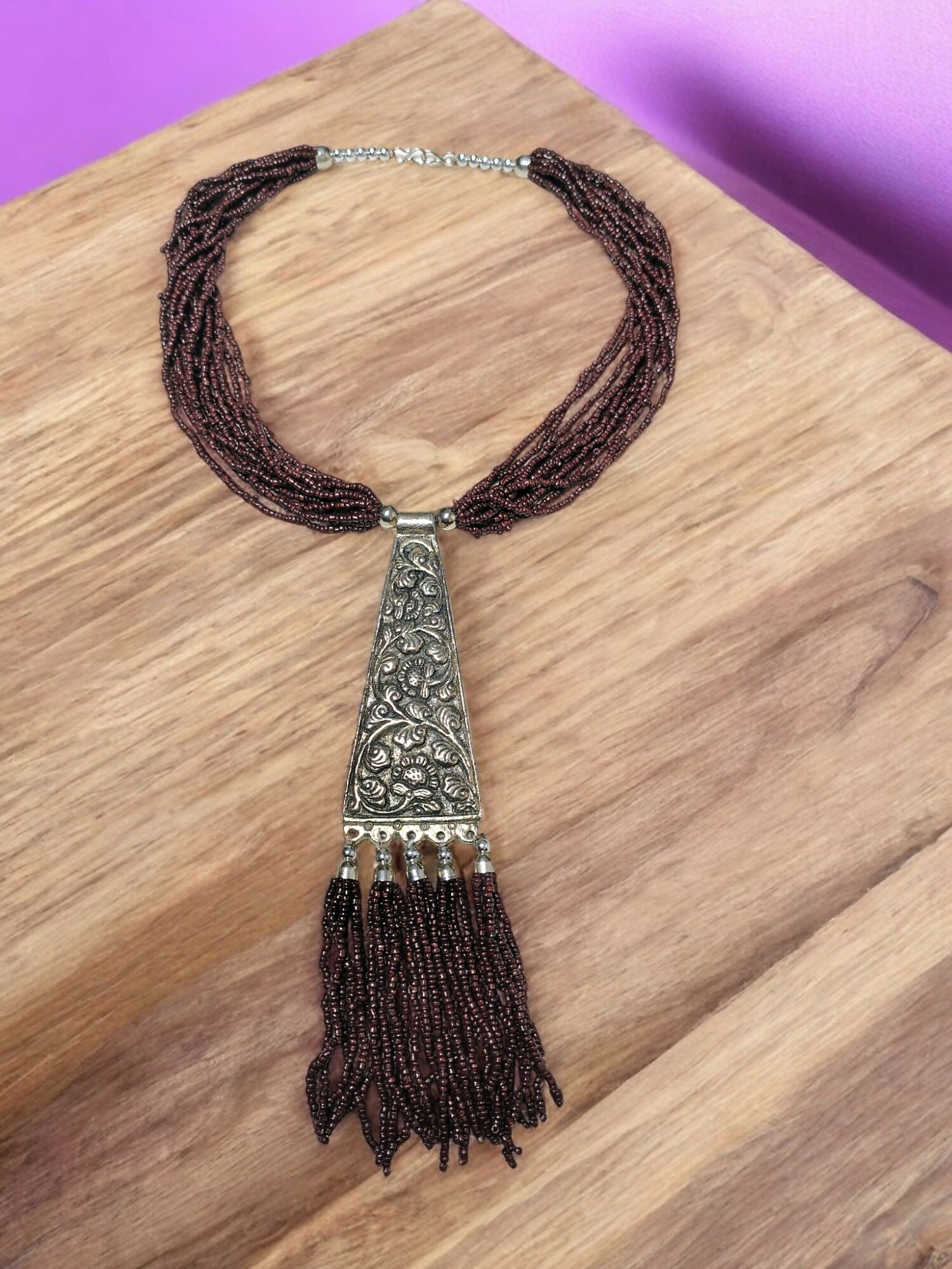 Inhanns Day-To-Dinner Tie Shaped Oxidized Black Metal Multi-Layered Long Only Necklace - Coffee Necklace - Distacart