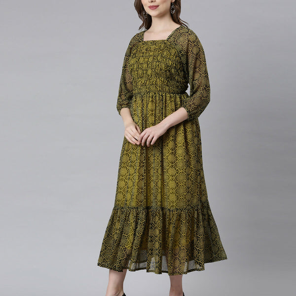 Souchii Black Bandhani Printed Ethnic Fit & Flare Dress