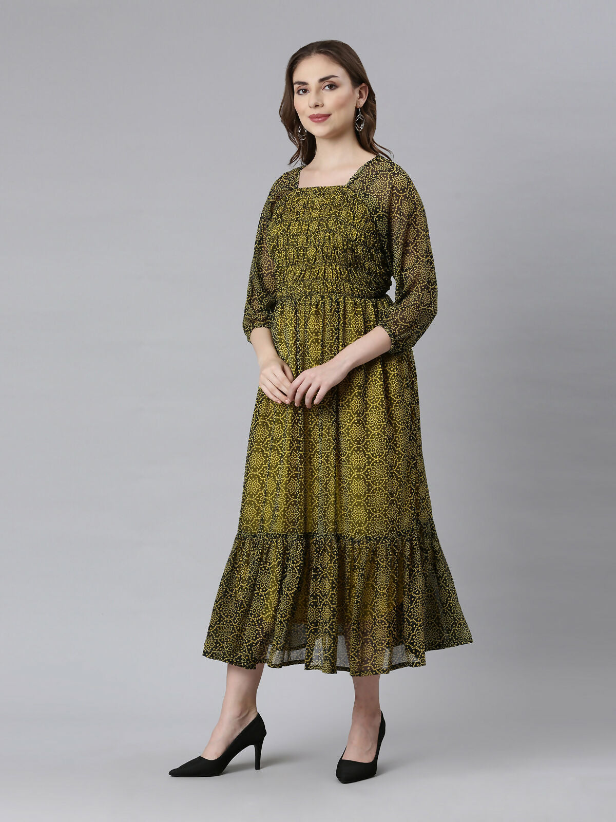Souchii Black Bandhani Printed Ethnic Fit & Flare Dress - Dista