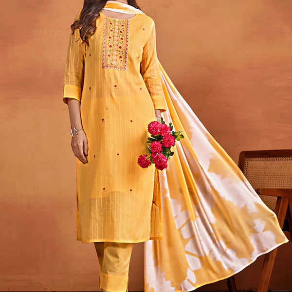 Sangria Ethnic Motifs Embroidered Thread Work Chanderi Silk Kurta with Trousers & Dupatta - Distacart