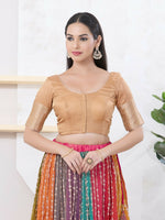 Thumbnail for Joban Fashion Gold Brocade Elbow Sleeveless Front Open Blouse