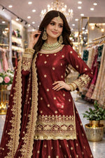 Thumbnail for Teeya Creation Maroon Color Fendy Satin Heavy Embroidery Work Wedding Wear Stitched Lehenga Choli - Distacart