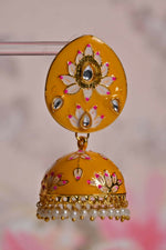 Thumbnail for Yellow Hand Painted Ethnic Meenakari Jhumki Earrings By House of Ree - Distacart