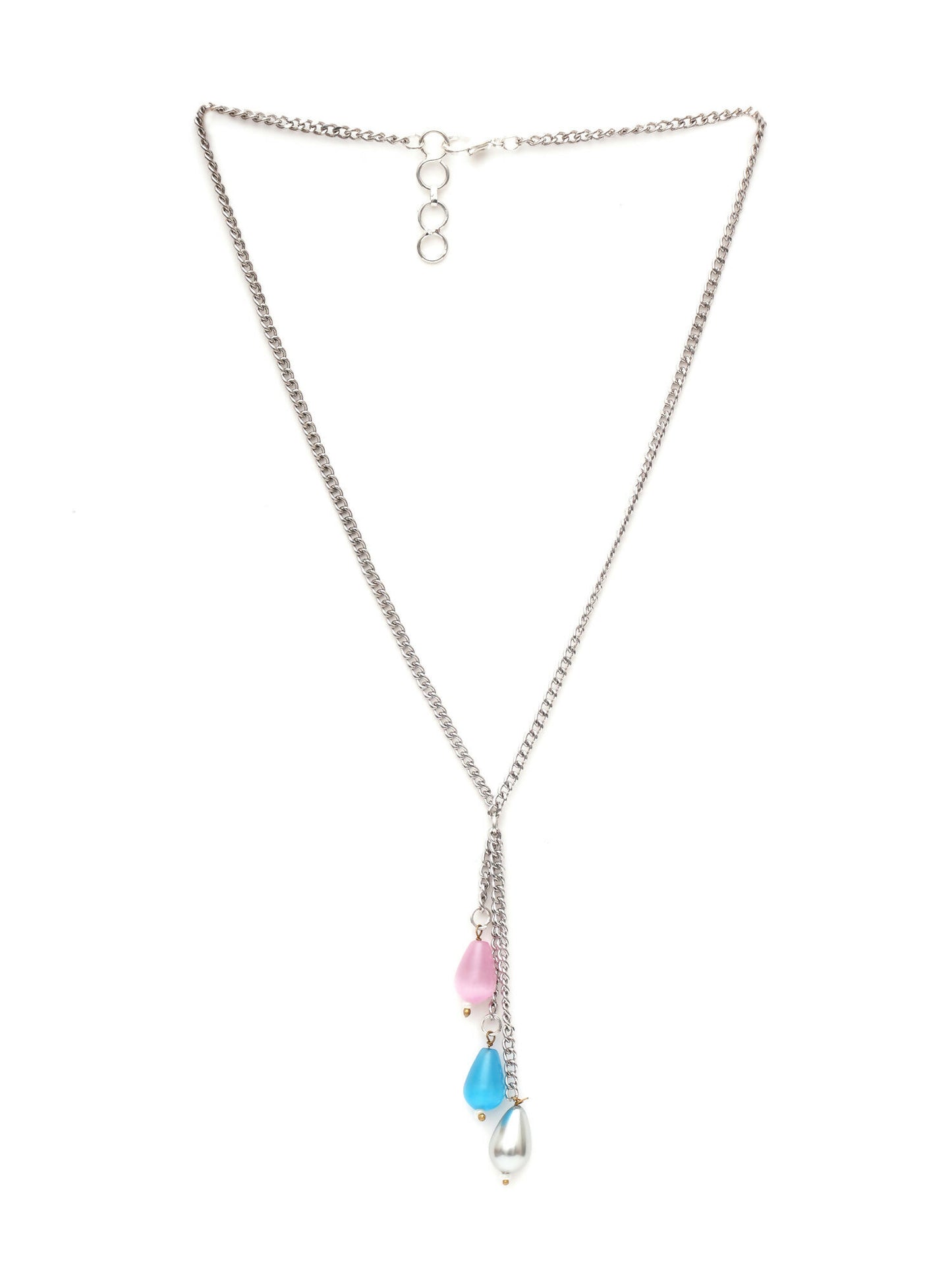 Long Silver Neckpiece with Multi Stones (silver) - Ruby Raang - Distacart