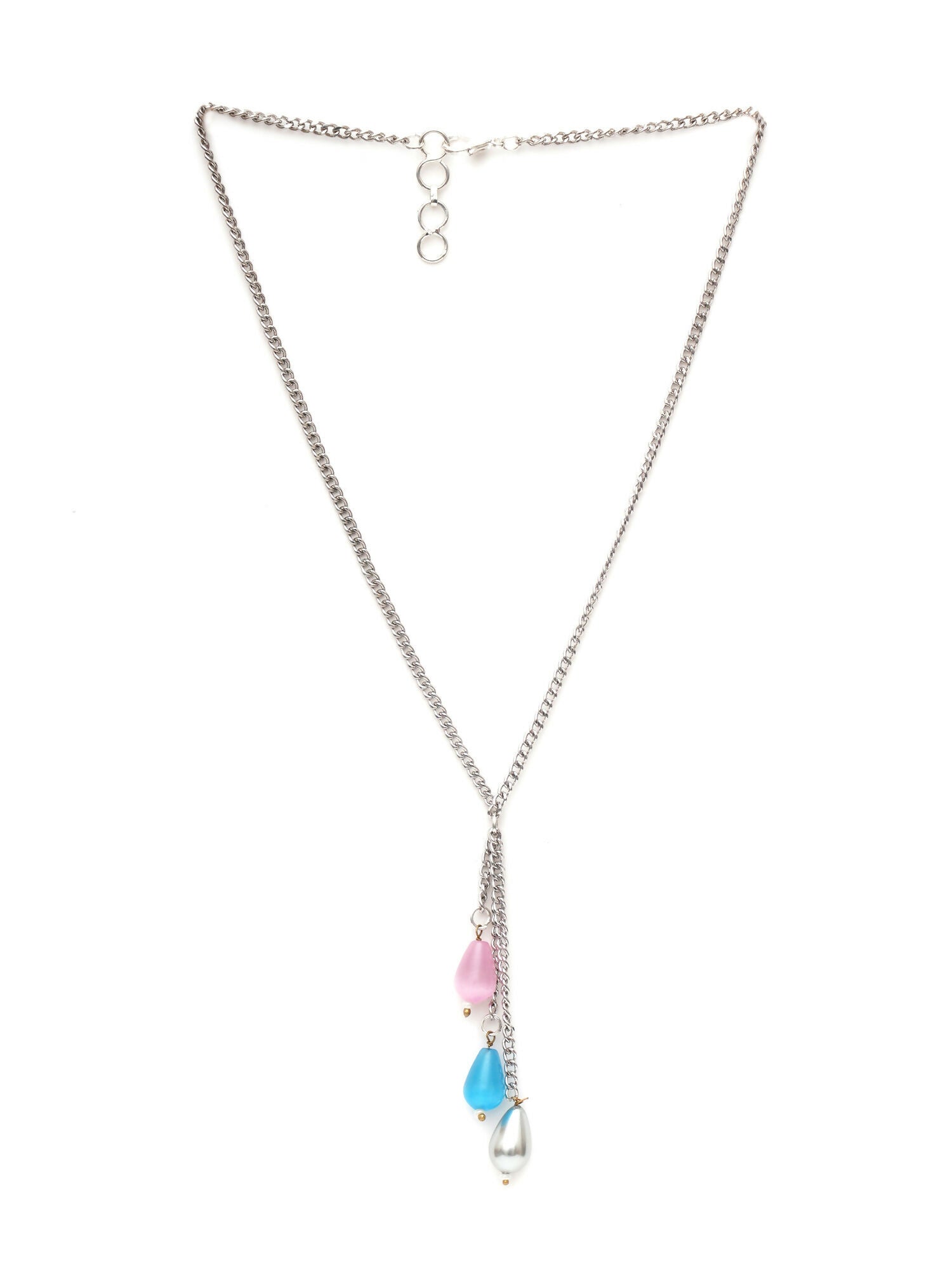 Long Silver Neckpiece with Multi Stones (silver) - Ruby Raang - Distacart
