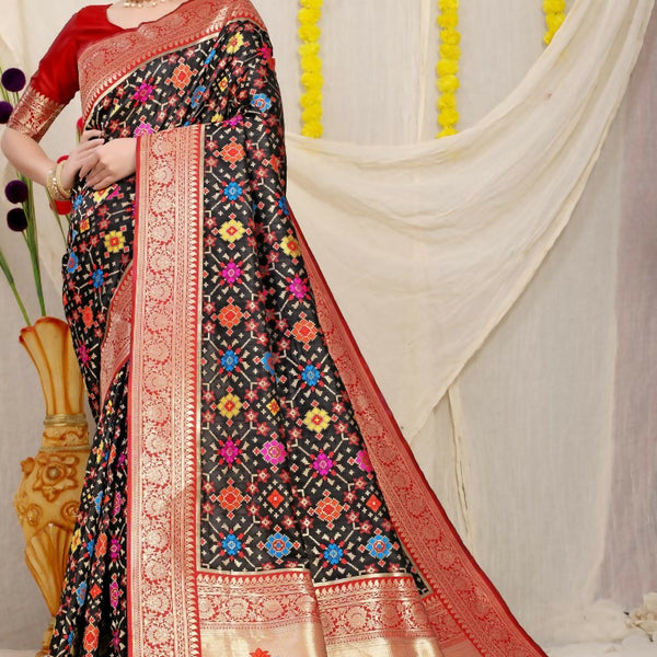 Jyoti Fashion Women's Black Patola Silk Zari Woven Saree with Blouse - Distacart