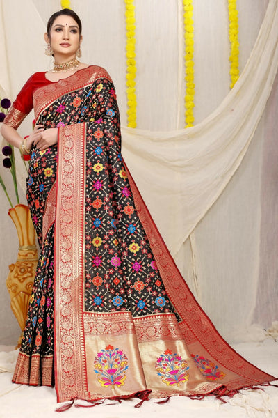 Jyoti Fashion Women's Black Patola Silk Zari Woven Saree with Blouse - Distacart
