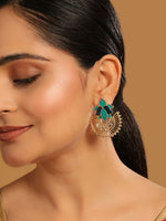 Thumbnail for Nuyug 22K Gold Plated Turquoise Enamel Studded Indo-Western Floral Jali Statement Stud Earrings