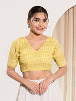 Thumbnail for Joban Fashion Yellow Crochet Padded Blouse With V Neck Elbow Sleeves - Distacart