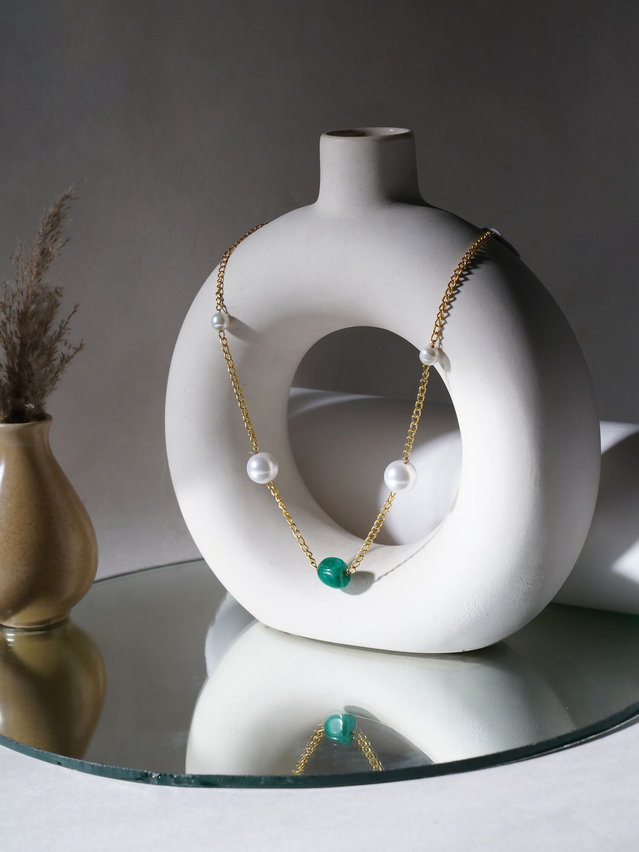 Layered Pearl and Emerald Neckpiece (gold) - Ruby Raang - Distacart