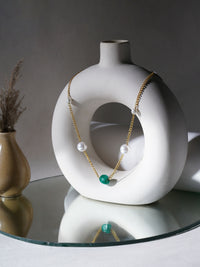 Thumbnail for Layered Pearl and Emerald Neckpiece (gold) - Ruby Raang - Distacart