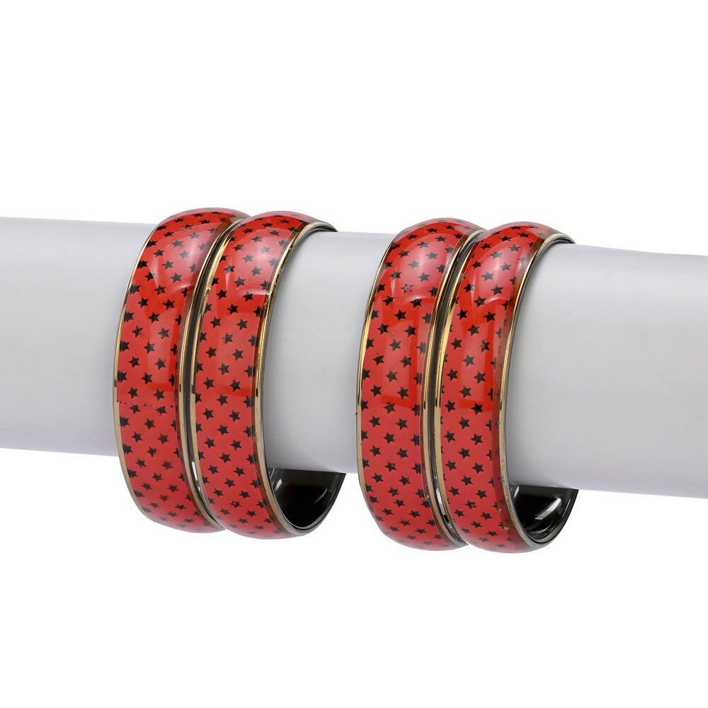 Afast Designer Fancy Party Bangle/ Kada Set, Red, Glass, Pack Of 4 - Distacart