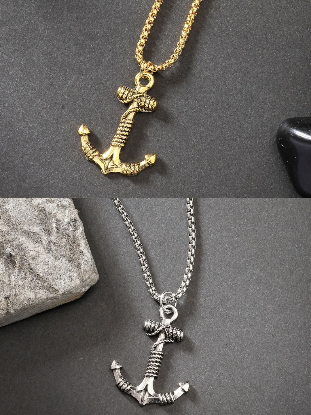 NVR Men Set of 2 Silver & Gold Stainless Steel Pendant with Chain - Distacart